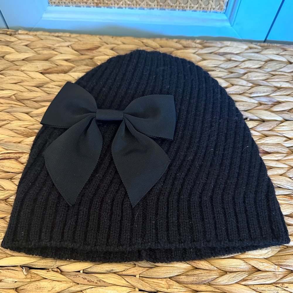 Kate Spade Bow Ribbed Hat Black Beanie